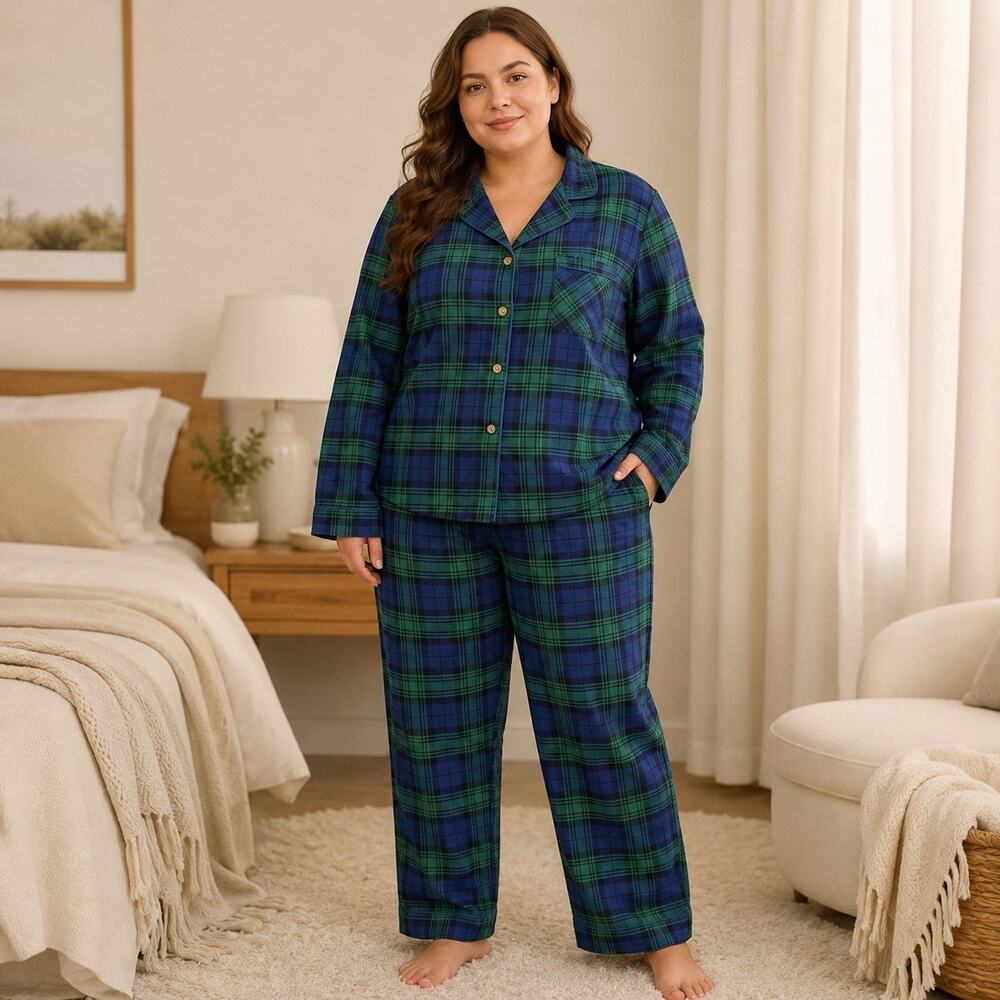 Wondershop Target Women’s XXL Blue Green Plaid Flannel Pajama Set NWT Holiday